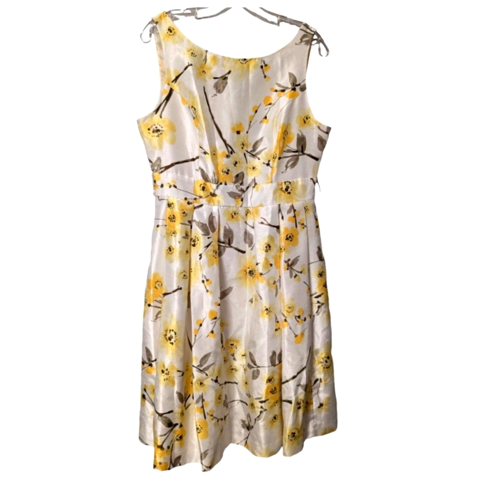 Jessica Howard Retro 60s Sleeveless Scoop Neck Fit Flare White Yellow Floral 10 - Picture 9 of 16